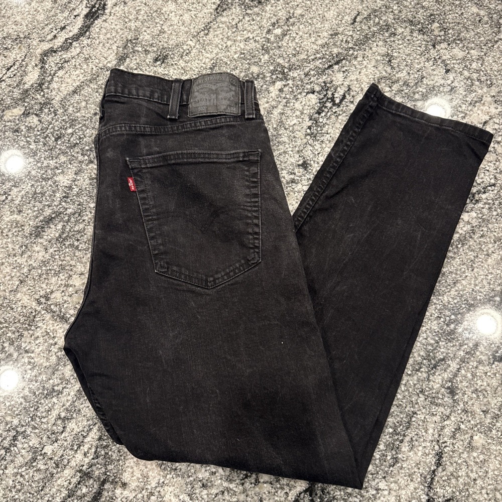 Levi's 502 Jeans Mens Sz 38x32 Black Regular Taper Dark Wash Denim Pants #838
